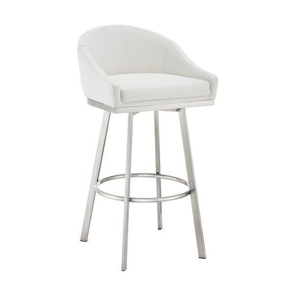 Armen Living Noran Swivel Bar Stool in Brushed Stainless Steel with White Faux Leather 840254335691 - main